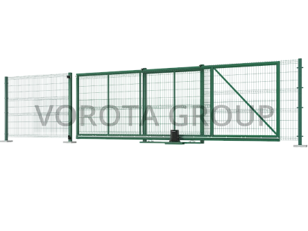 Откатные ворота Alutech из сетки зеленого цвета 5000x2500