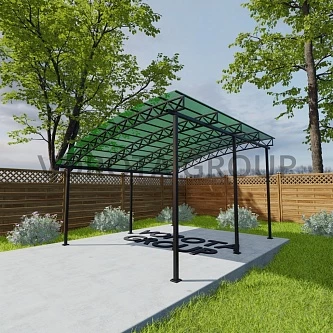 Полуарочный навес зеленого цвета, монолитный поликарбонат 6500*8000