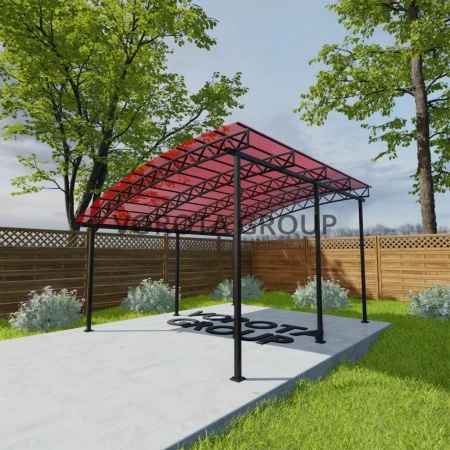 Полуарочный навес красного цвета, сотовый поликарбонат 4500*8000