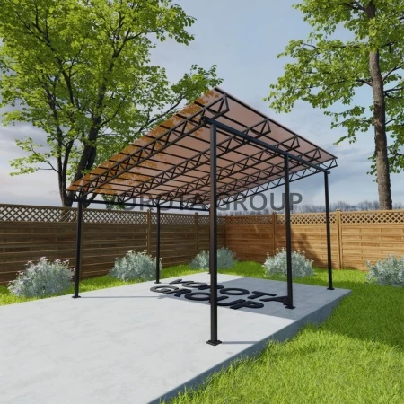 Односкатный навес янтарного цвета, сотовый поликарбонат 4500*14000