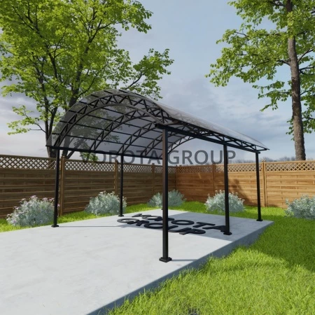 Арочный навес бронзово-серого цвета, монолитный поликарбонат 5500*6000